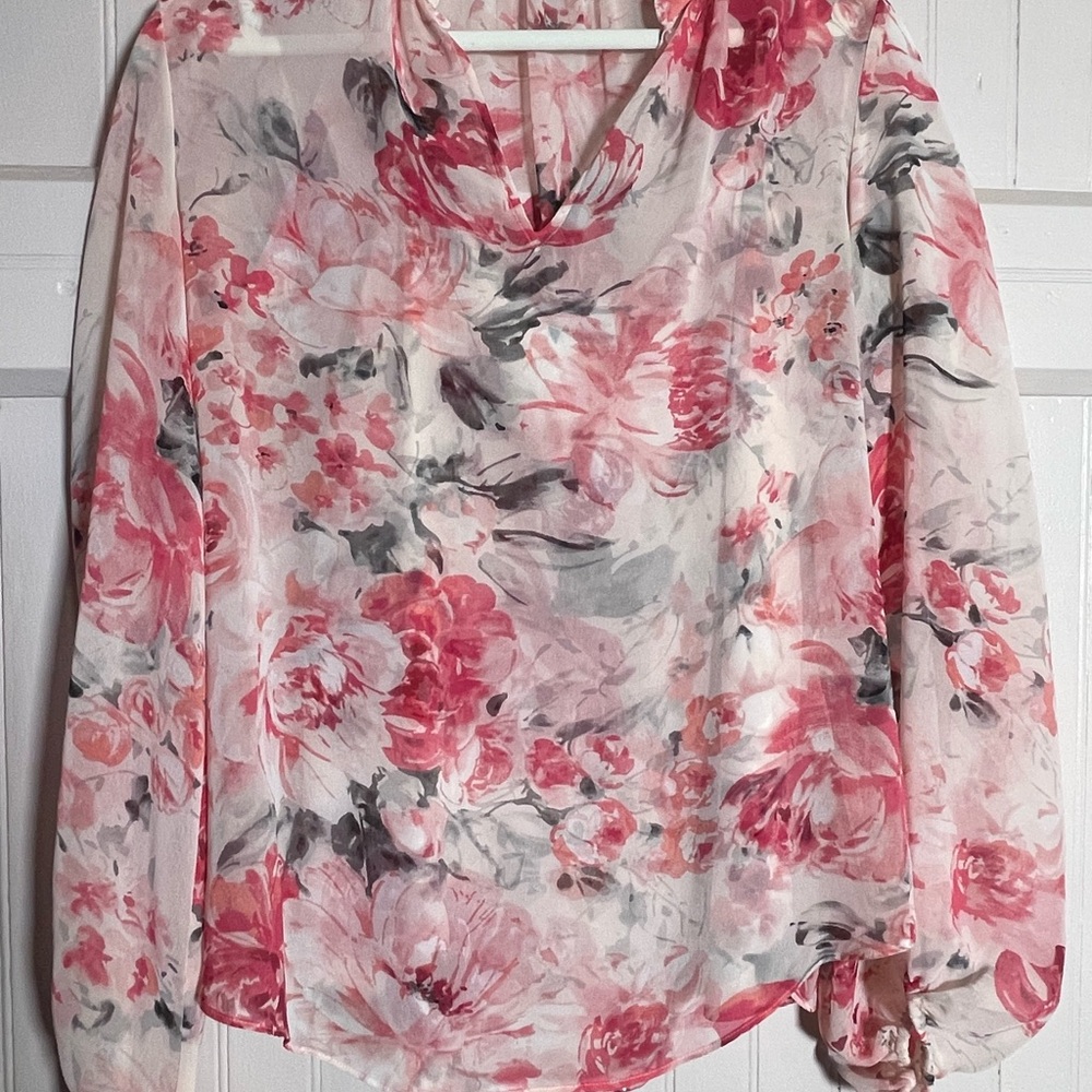 White House Black Market Pink Floral Sheer Blouse